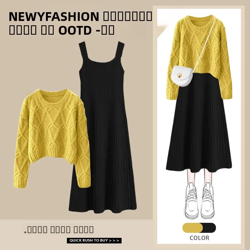 

Faionable вязаный свитер и комплект Dr для женщин, мягкий уютный осенний Новое поступление, костюм из двух предметов, круглый Ne Long Sve для молодых ...