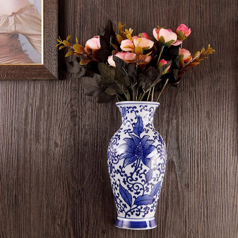 Blue and White Porcelain Wall Mounted Vase, Ceramic Vase, Wall Decoration Pendant, Flower Planter, Room Decoration Accessories