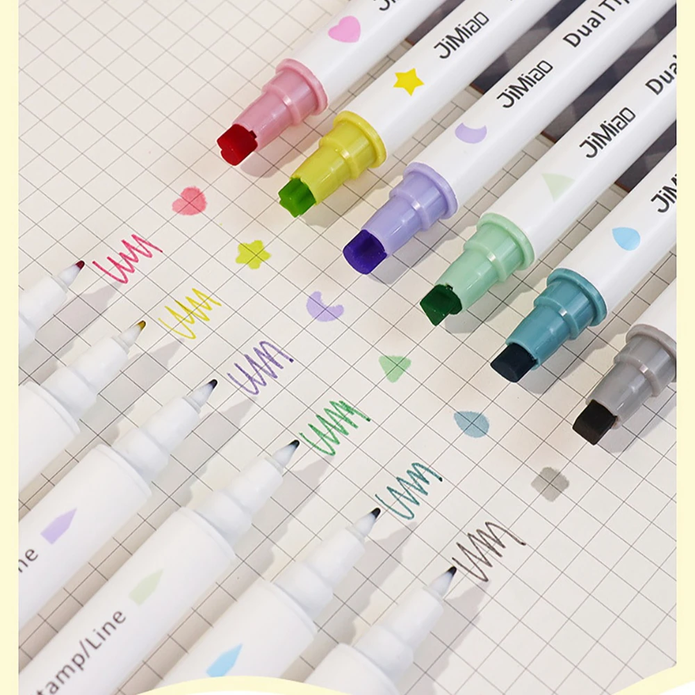 

1 Pcs Highlighters Double headed Line Pen And Cute Stamp For Student Writing Painting Drawing Taking Note Art School Stationery