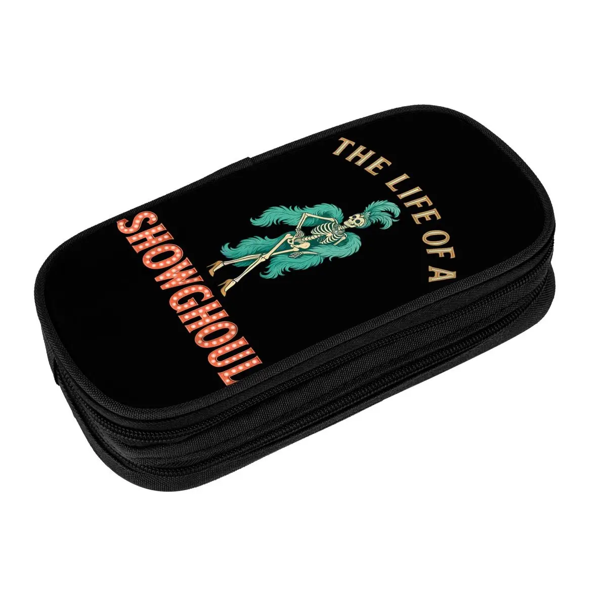 The Life Of A Showghoul Retro Halloween Show Skeleton Girl Pencil Case Canvas Pencil Pouch Boy Girl Aesthetic Large Pencil Cases