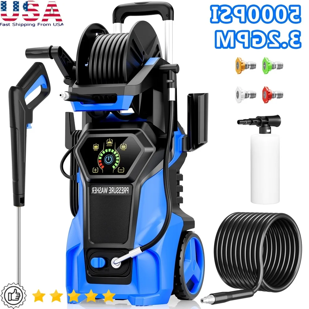 

Electric Pressure Washer 5000 PSI 3.2 GPM Foam Cannon 4 Nozzles Home Car Outdoor Cleaning Durable Portable Trolley