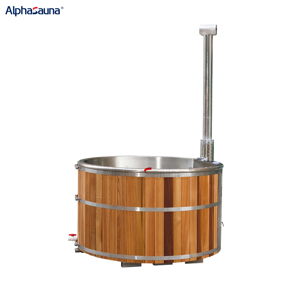 Dual-system Heated Massage Bathtub Portable Modern Wood Burning Hot Tub Freestanding Outdoor for 2-3 People