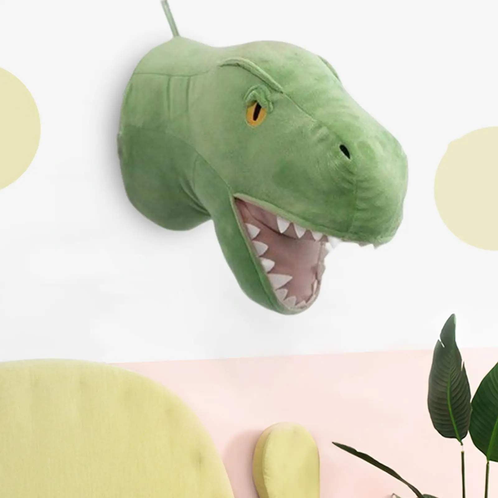 3D Cartoon Dinosaur Head Wall Hanging Mount Pendent Animals Head for Nursery Room Girls Boys Kid Living Room W/ Hanging Rope