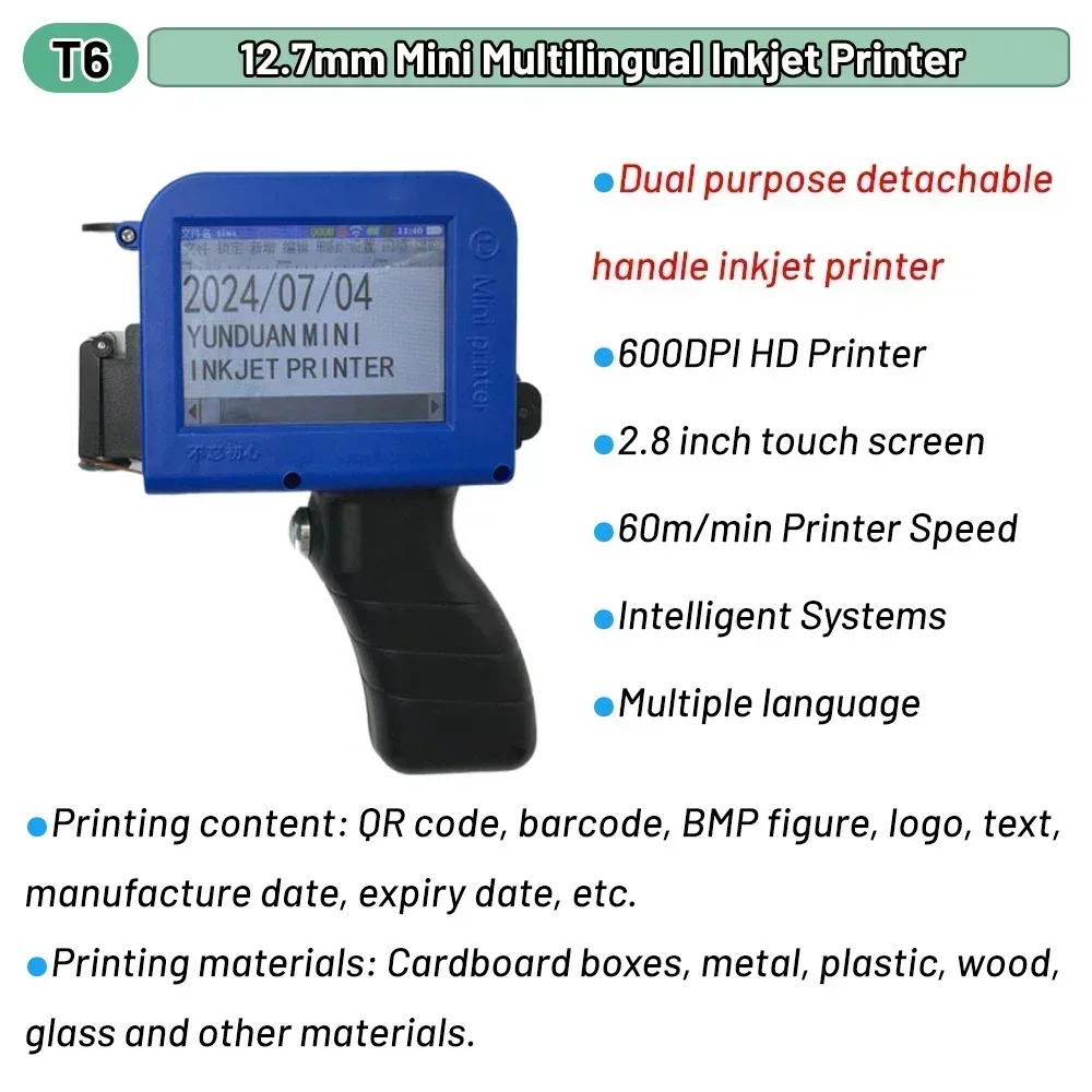 Handheld Portable Inkjet Printer Ink Kit QR Barcode Logo Expiry Date Mini Printer Coding Machine 2-12.7mm Print Height