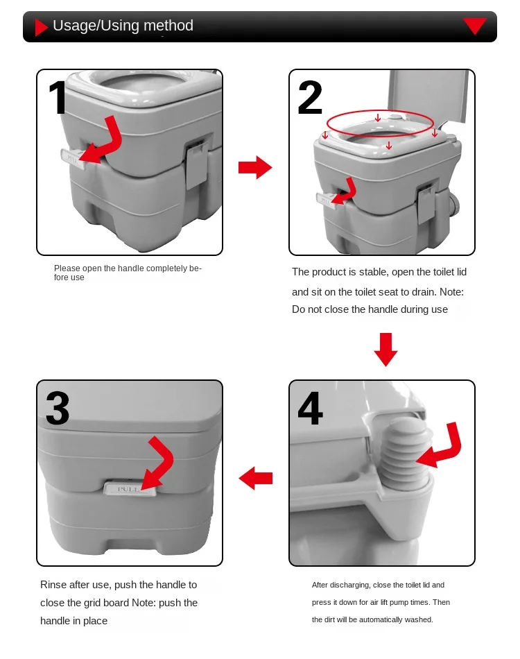 20L مرحاض متنقل RV السفر في الهواء الطلق مستشفى جدار المرحاض المحمول النساء الحوامل وكبار السن 20L مرحاض متنقل