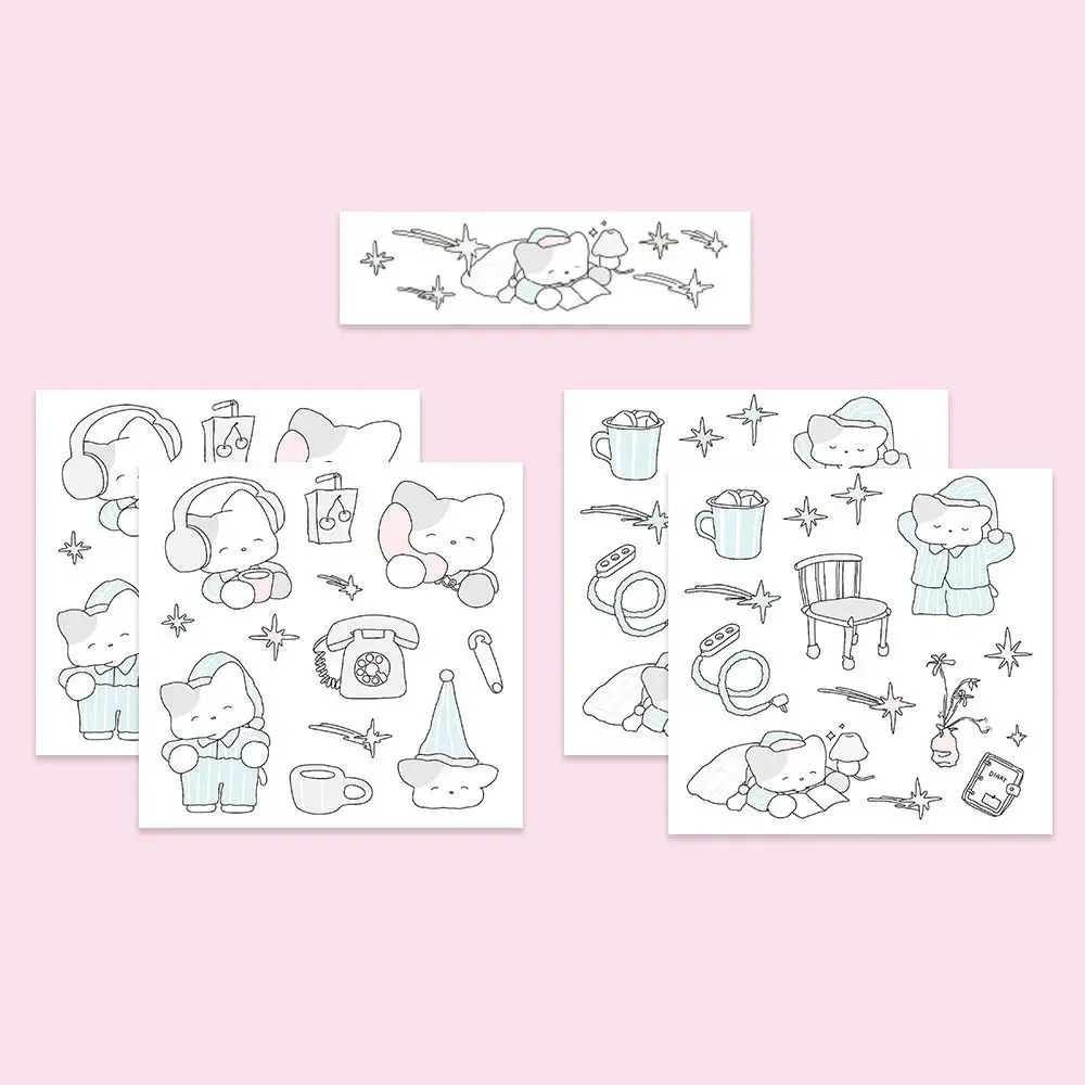 4PCS Cute Cat Stickers Korean Style Goo Card Stickers DIY Handbook Material Mobile Phone Case Decoration