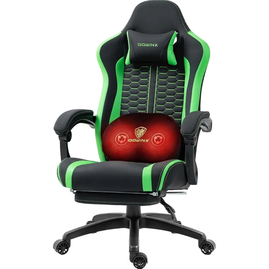 Gaming Chair with Heated Massage Lumbar Support Big and Tall Gaming Chair with Pocket Spring Cushion and Footrest Ergonomic Gam
