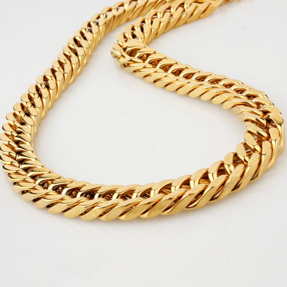 Men Necklace Chain Heavy Thick 138G Real 18k Gold Color Curb Cuan Chain Collar Jewelry Gift 60cm Long