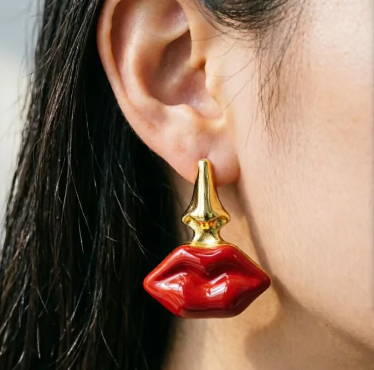 Vintage Vintage Red Enamel Lips Metal Nose Stud Earrings for Women European American Personality Party Jewelry Trend Accessories - Aliexpress Deal