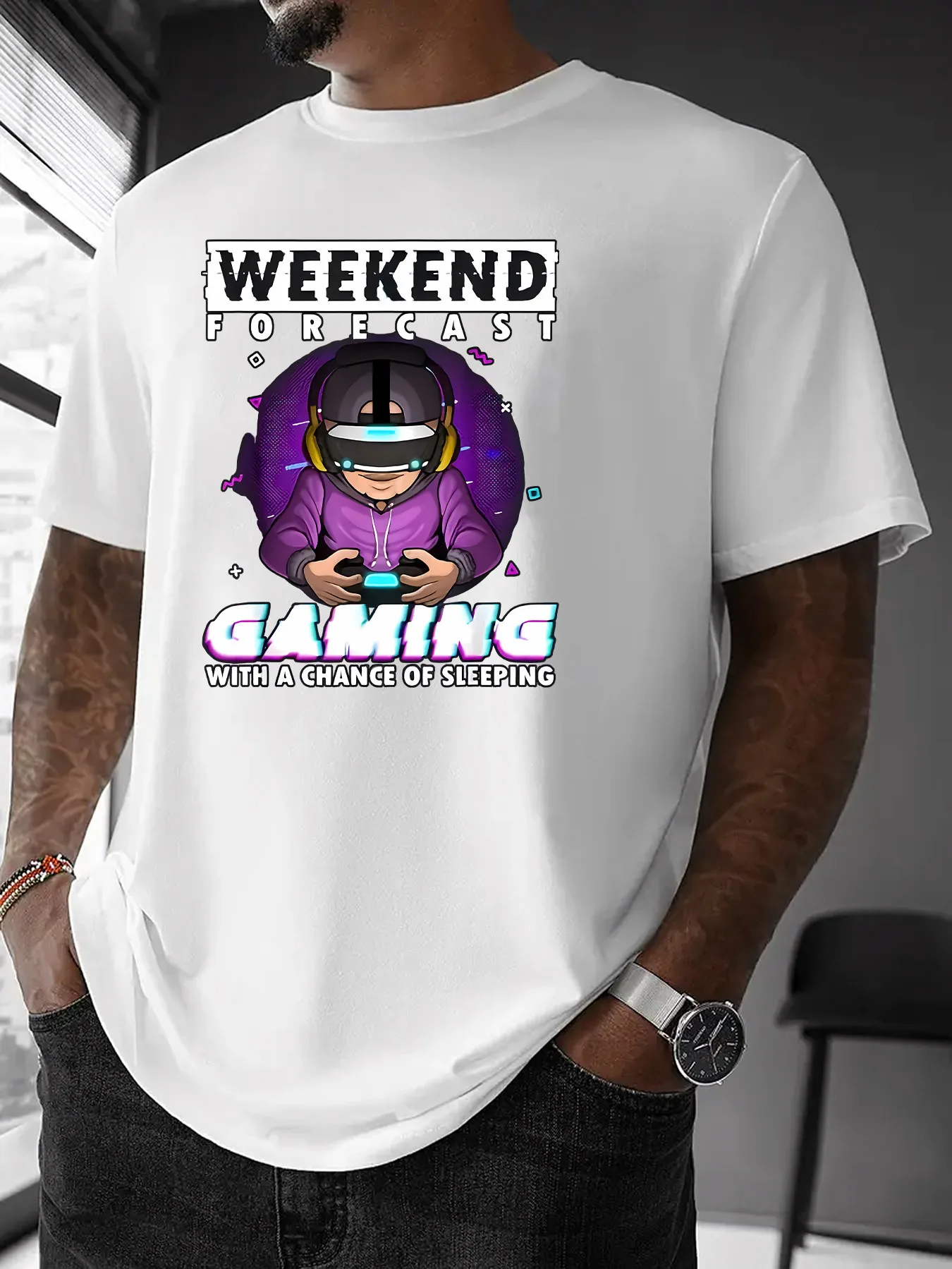 

Weekend Forecast Graphic Print Summer Autumn Winter Men's and Women's Short Sleeved T-shirts Casual Loose Outdoor Street Fashion