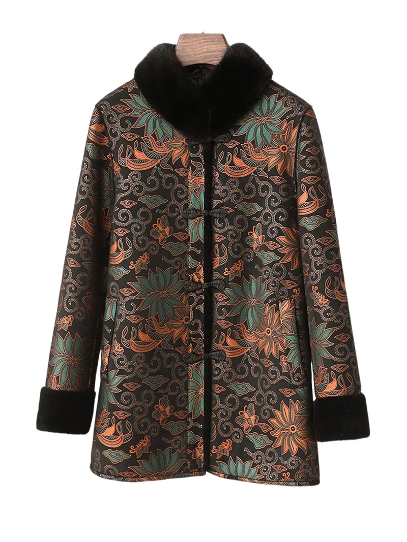 High-end shearling coat for women, mid-length mink collar, wool and fur integrated coat for middle-aged and elderly mothers