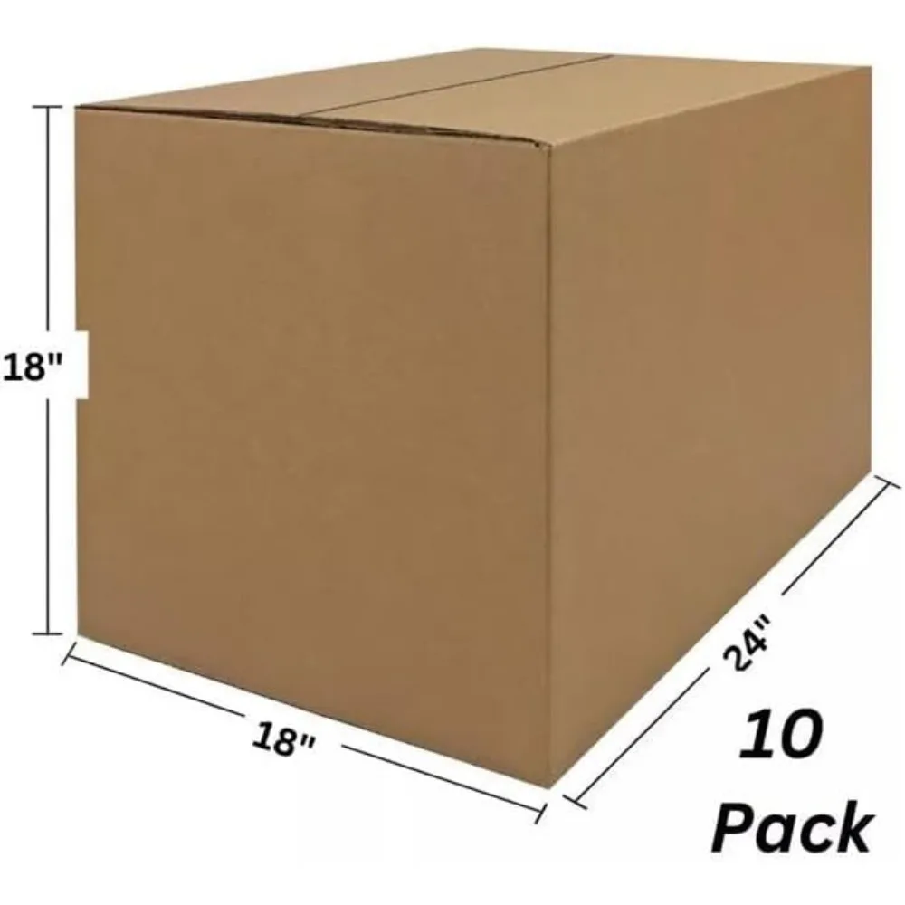 Large Corrugated Shipping Boxes - 10 Pack, 24x18x18 Inches, Heavy Duty Mailing Packs