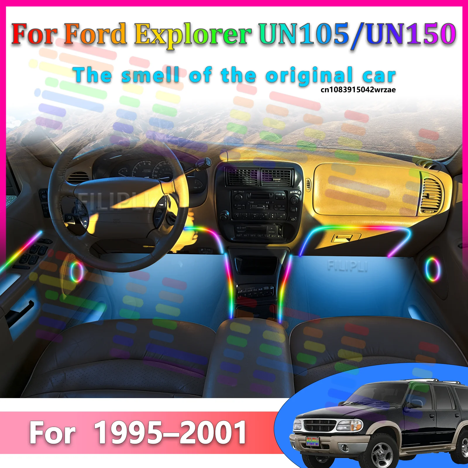 

Светодиодные лампы для Ford Explorer UN105, цветная атмосферная подсветка, неоновые полосы для салона автомобиля, управление через приложение, 64 RGB-цвета