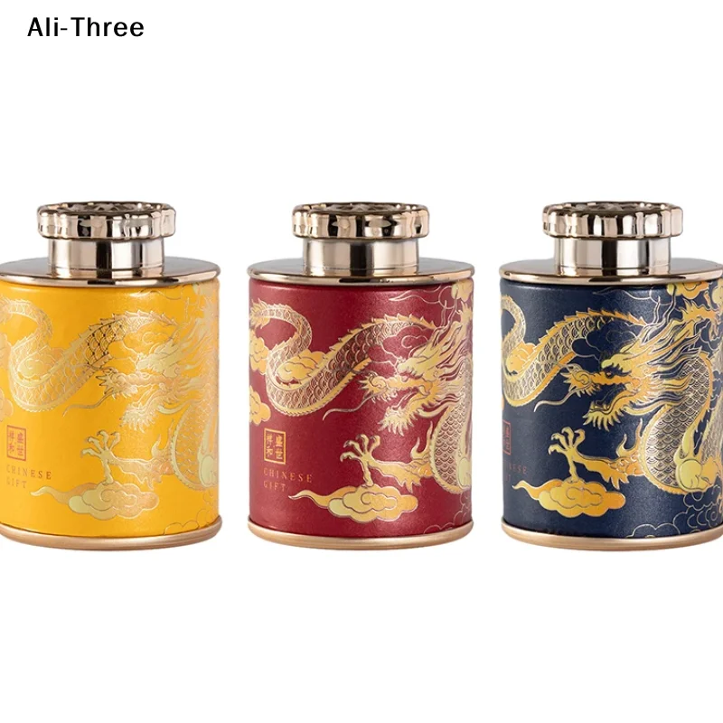 NEW Dragon Mini Empty Tea Tin Can Household Green Black Tea Sealed Jar Portable Travel Small Tea Packaging Box Paper Storage Can