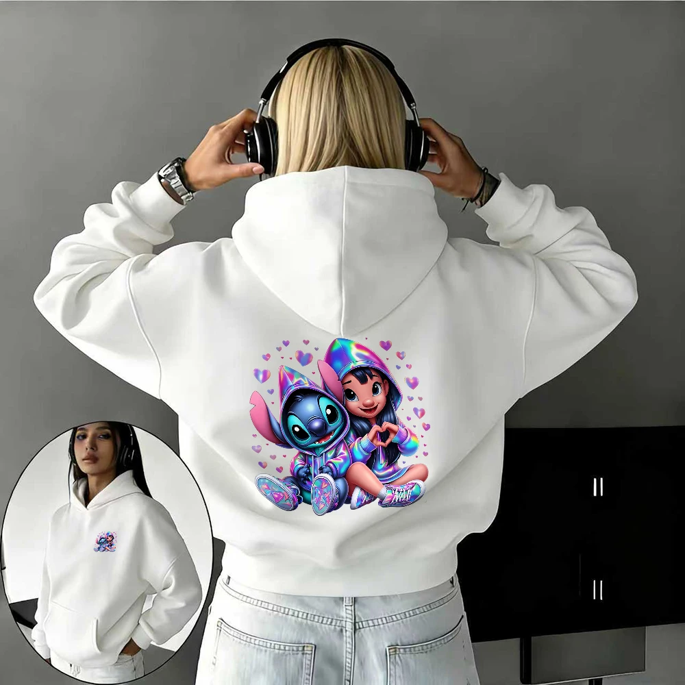 디즈니 가을/겨울 인터랙티브 러브 요소 남성과 여성을 위한 100% 순수 코튼 프린트 후드티 야외 캐주얼 따뜻한 탑