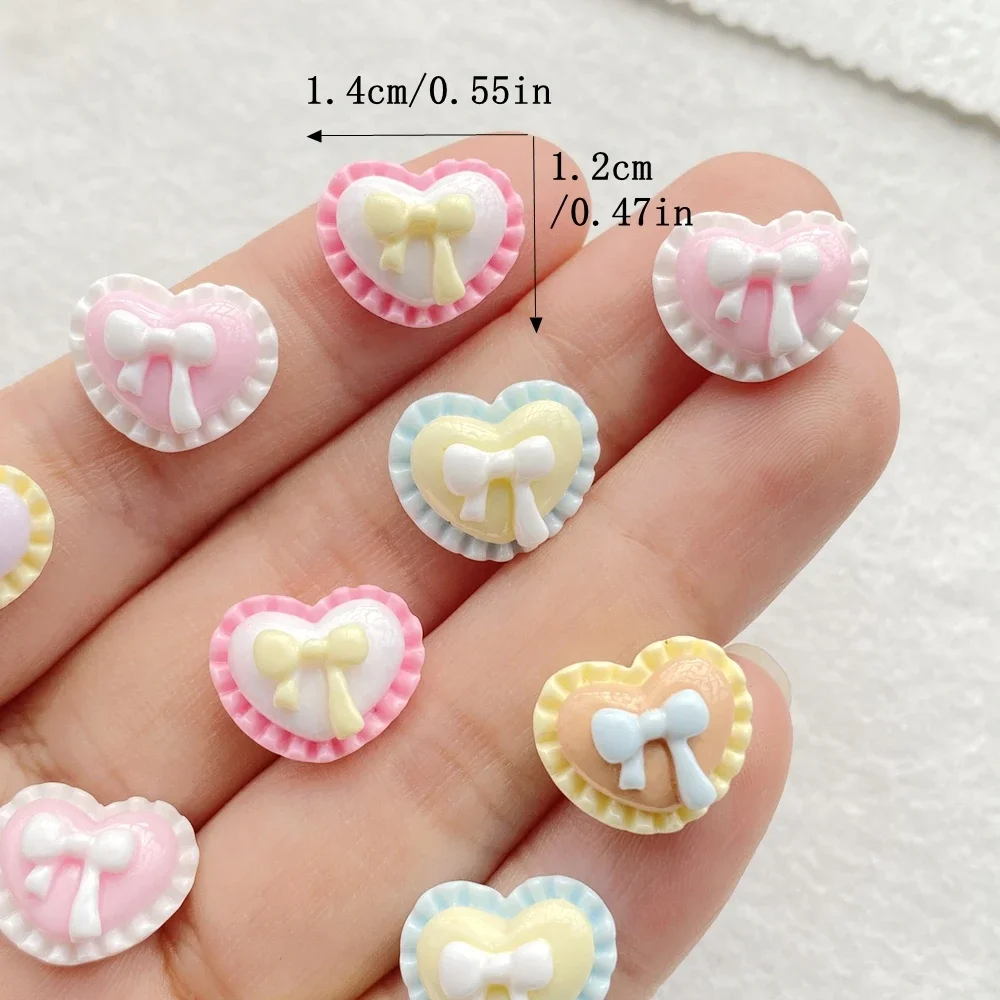 30Pcs Mix Valentine's Day Decorative Lace Bow Hearts Nail Art Flat back Bead Scrapbook DIY Manicures Applique Accessories Crafts