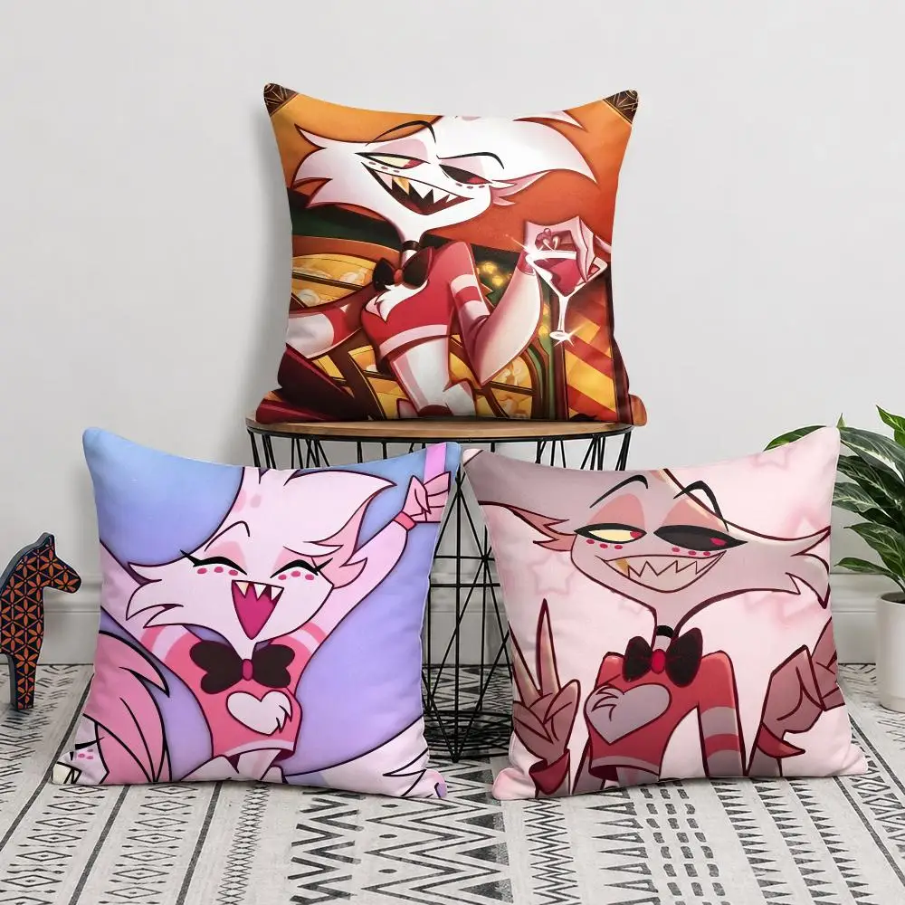 Anime H-hazbin H-hotel Angel Dust Cushion Cover Double-Sided Plush Sofa Pillow Covers Organic Breathable Invisible Zipper