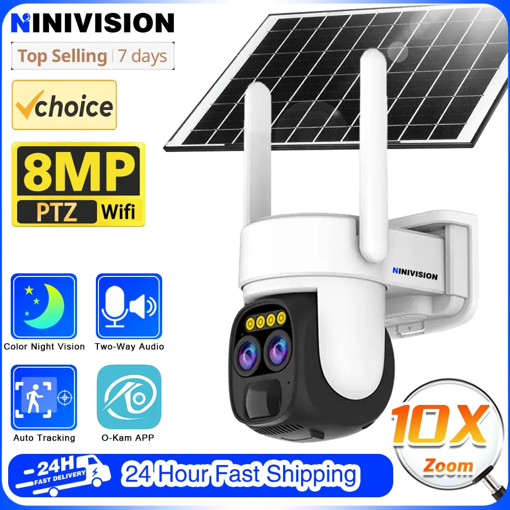 

Dual Lens WIFI Solar Camera 4K 8MP 10X PTZ Zoom CCTV Outdoor Automatic Tracking Humanoid Detection Support PTZ IP66 Waterproof