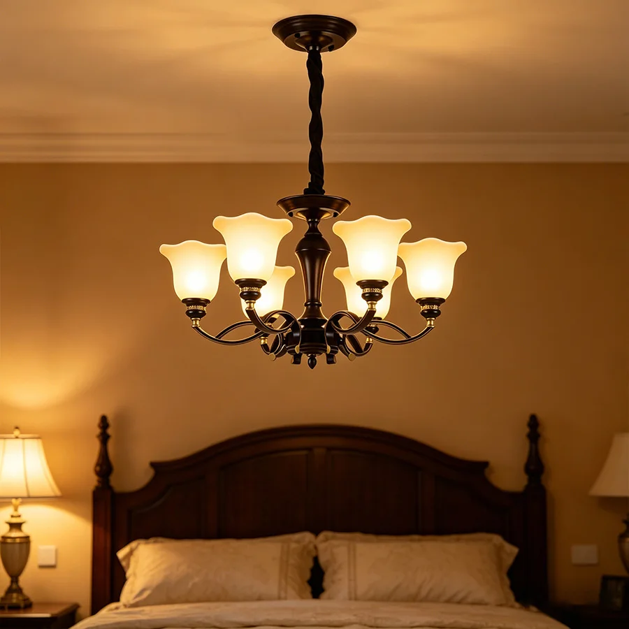 6 Light Farmhouse Chandelier Oil Rubbed Bronze 3 Color Switchable Frosted Glass Vintage Dining Living Room Bedroom