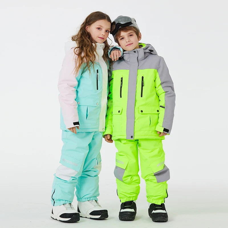 -30,Children's Snow Suit, Snowboard Clothing Sets, Outdoor Sports Wear, Ski Coat and Strap Pant, Kids Costumes, Boy‘s and Girl's