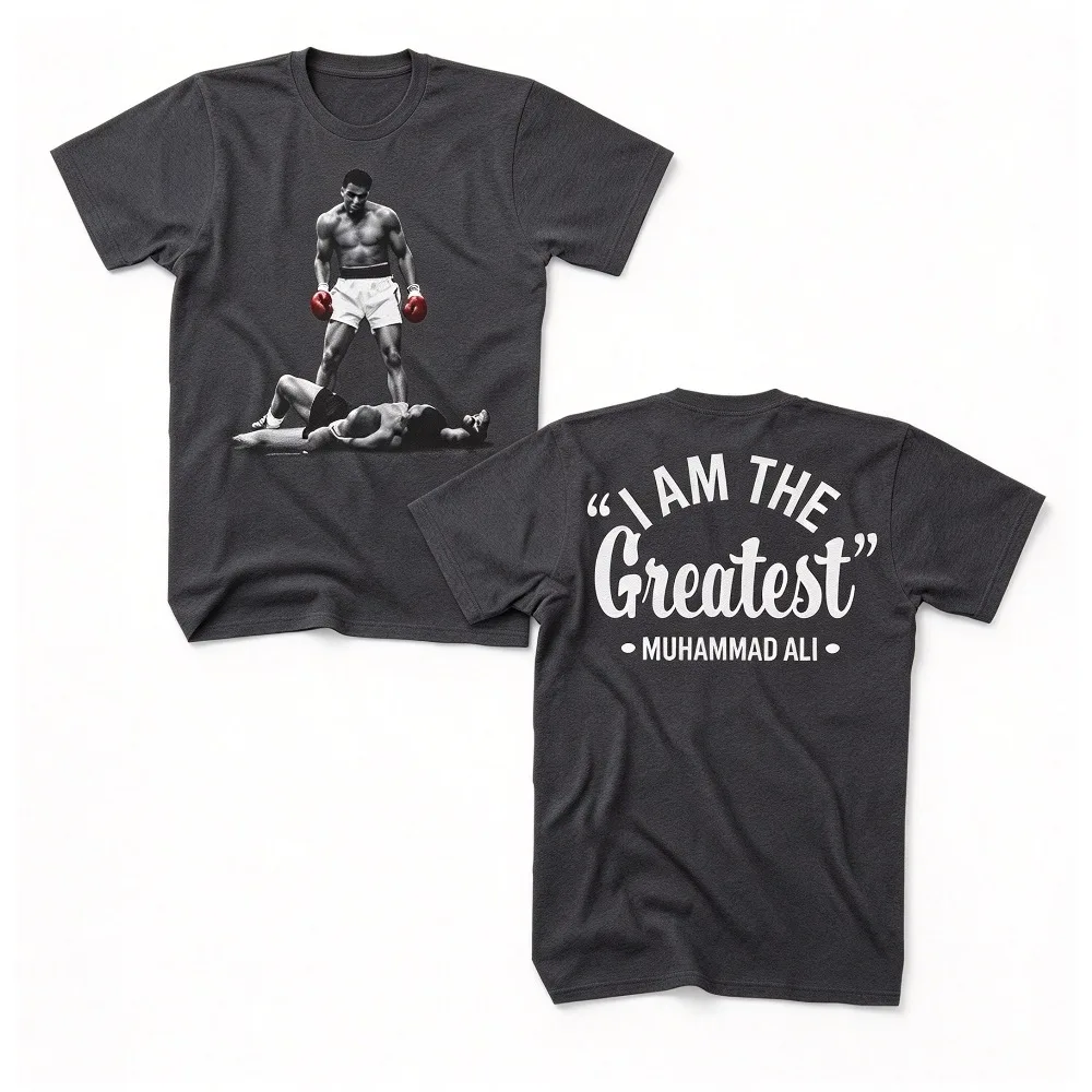 2026 New Hot Selling Unisex Street Tee, Muhammad Ali Vs Liston Greatest Print Oversized Couple Short Sleeve Casual Tops