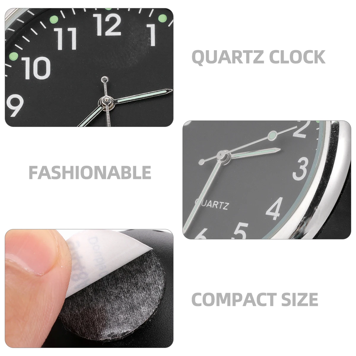 

Car Clock Dashboard Luminous Quartz Clock Black Mini Vehicle Mounted Light Weight Adhesive Back No Drill Easy Install Night Glow