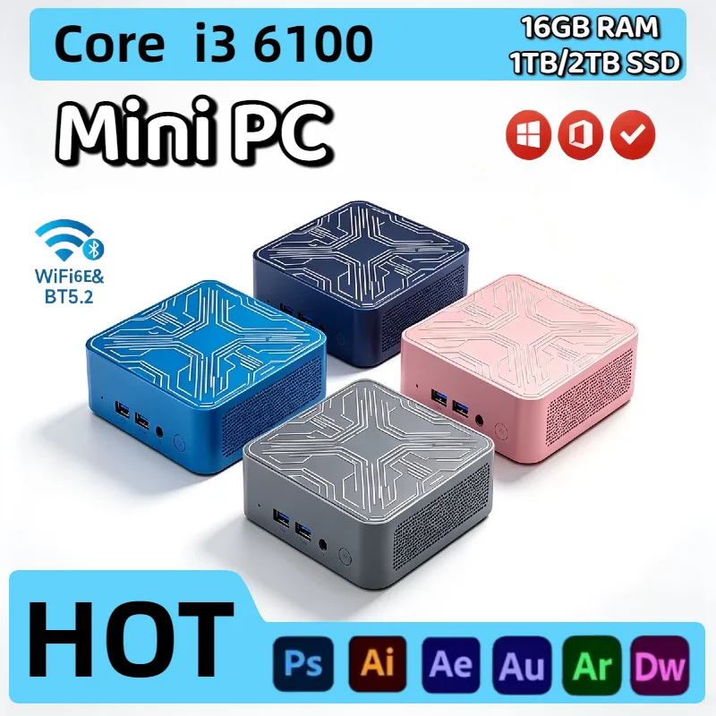 Intel i3 6100 Mini PC 16GB DDR4 2TB NVMe SSD Triple 4K WiFi6 BT5.2 High Performance Office Home Small Pro Ultra