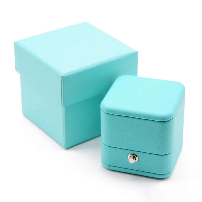 Hot Sale European Romantic Blue Leather Jewelry Gift Box Luxury Ring Necklace Pendant Packaging Storage Case