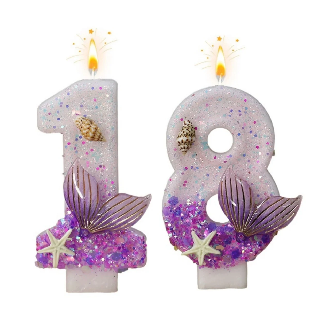 New 0-9 Number Birthday Candles original Purple gradient starfish tail birthday cake digital party anniversary candle decoration