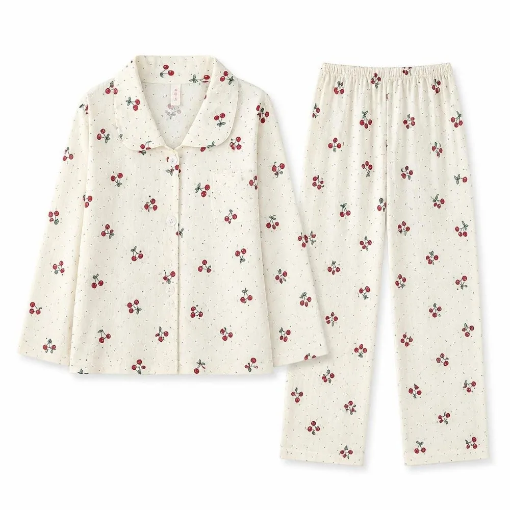 Sweet Style Long Sleeve Women's Pajamas Set Dog Rabbit Floral Nightwear Suit Autumn Lapel Neck 2 Pieces Pajamas Set Autumn Wear