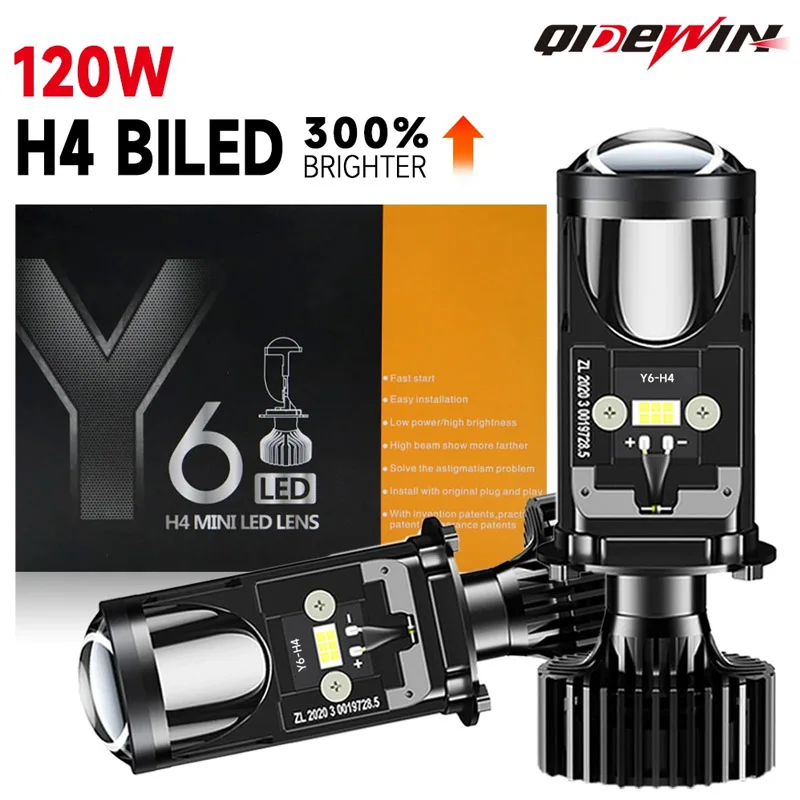 

QIDEWIN H4 Led with Lens High Power Car Fan Cooling Mini H4 Lenses Projector Hi lo Beam Bulb Headlight 12V 24V 60000Lm 120W