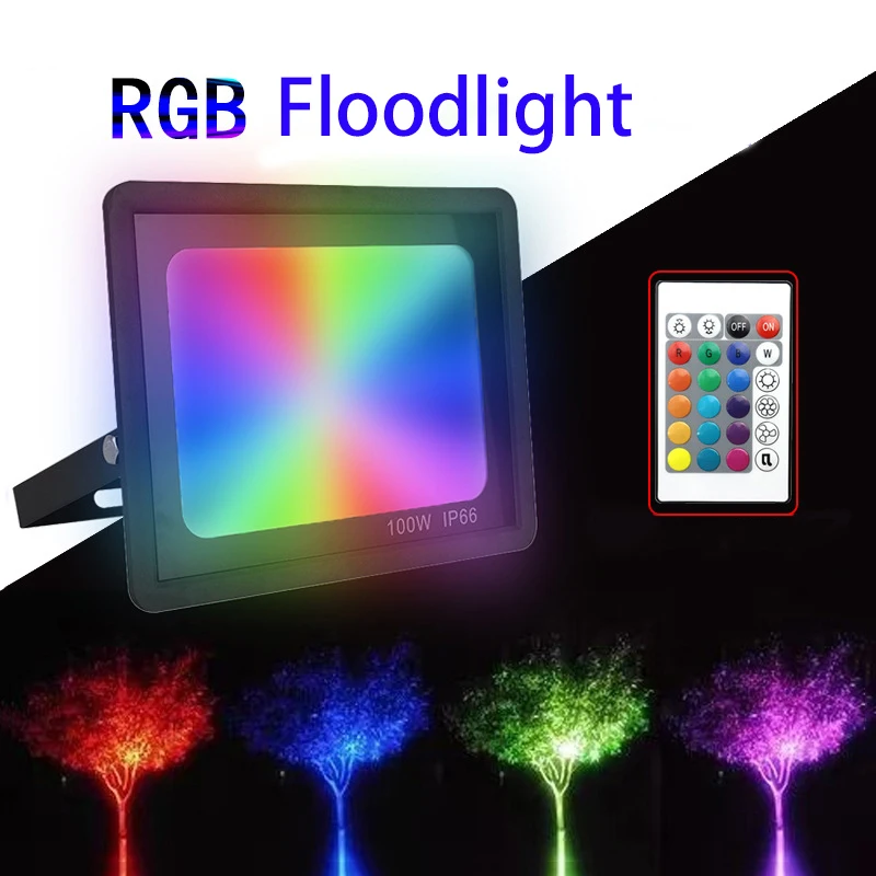 

RGB LED Floodlight Reflector Outdoor Lighting AC 220V 20W 30W 50W 100W IP66 Waterproof Outdoor RGB Spotlight Landscape Lighting