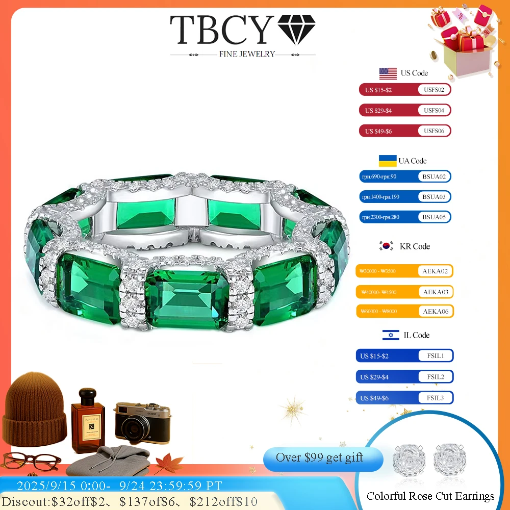 

TBCYD Emerald High Carbon Diamond Eternity Rings For Women S925 Silver 5A Zircon Gemstone Wedding Band Finger Ring Fine Jewelry