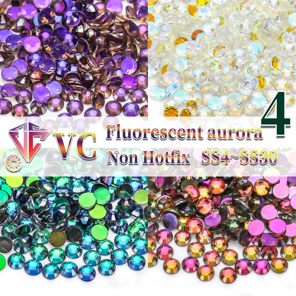 VC Aurora/Phantom/Green Shine/Rose Shine SS4-SS30 Glass Rhinestones Crystal Flatback Stones For Nail Art DIY Crafts Decorations