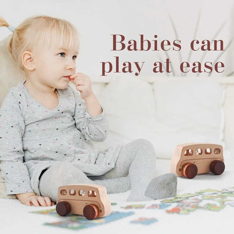 1PC Baby Wooden Toys Beech Car Blocks Cartoon Bus Educational Montessori Toys Baby Teething Play Gym Baby Birthday Gift Products