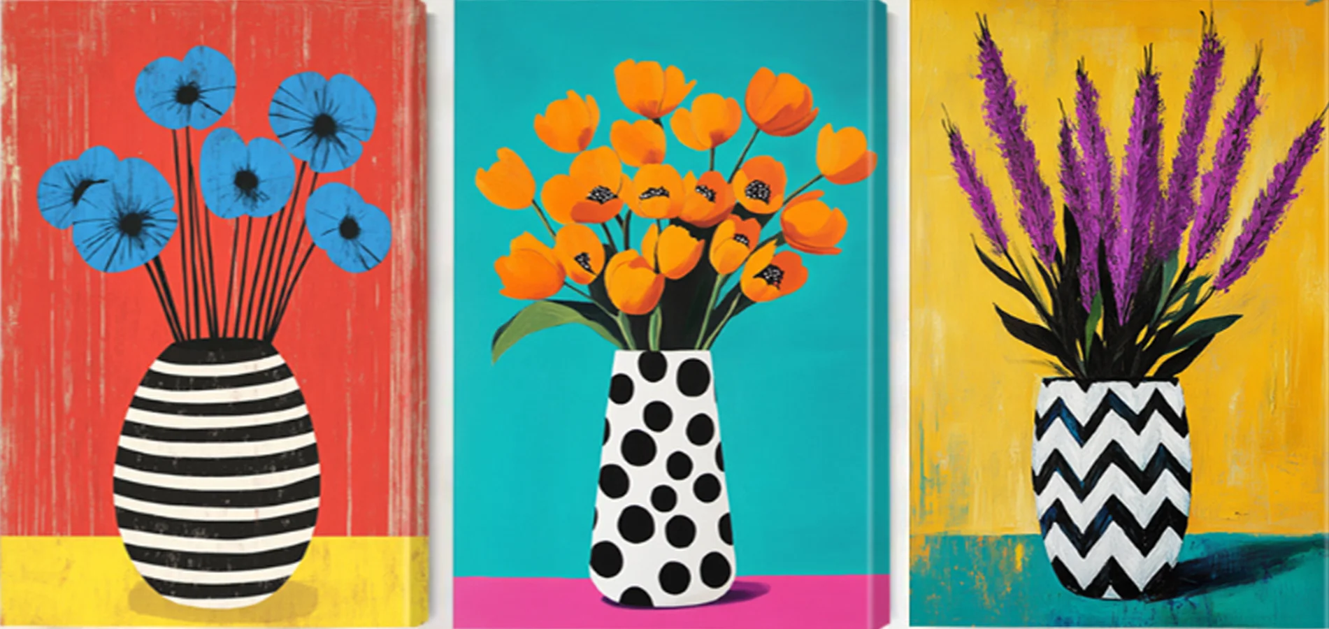 3pcs -Colorful floral prints modern vases themed canvas wall art print canvas frame, high quality ink, modern classic decor f