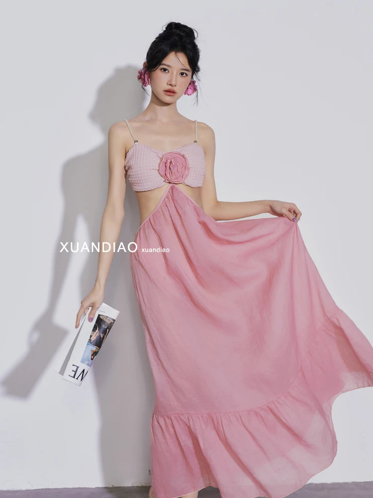 Elegant Sweet Pink Women's New Bikini Three-piece Swimsuit Summer Sexy Square Collar Pool Rafting Vacation Sexy Beach Swimwear