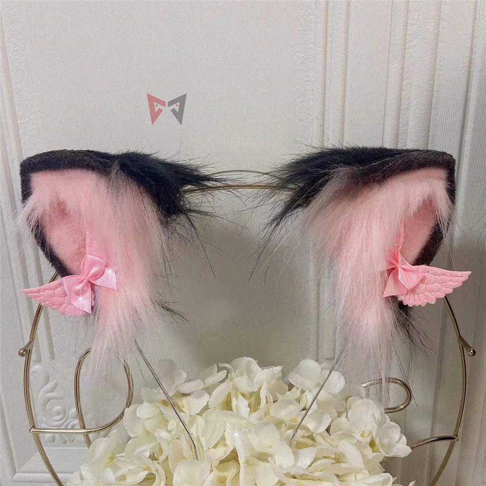 New Black Nurse Cosplay Cat Fox Neko Ears HairhoopTail Angel Style Hat For Halloween Christmas Game Party Sotume  Accessories image 6