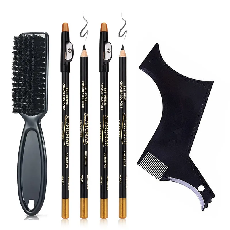 Beard Trimming Styling Tool, 4pcs Beard Tracing Pen Beard Shape Filler Pen, 1pc Beard Brush, 1pc Beard Ruler Beard Styling Tool