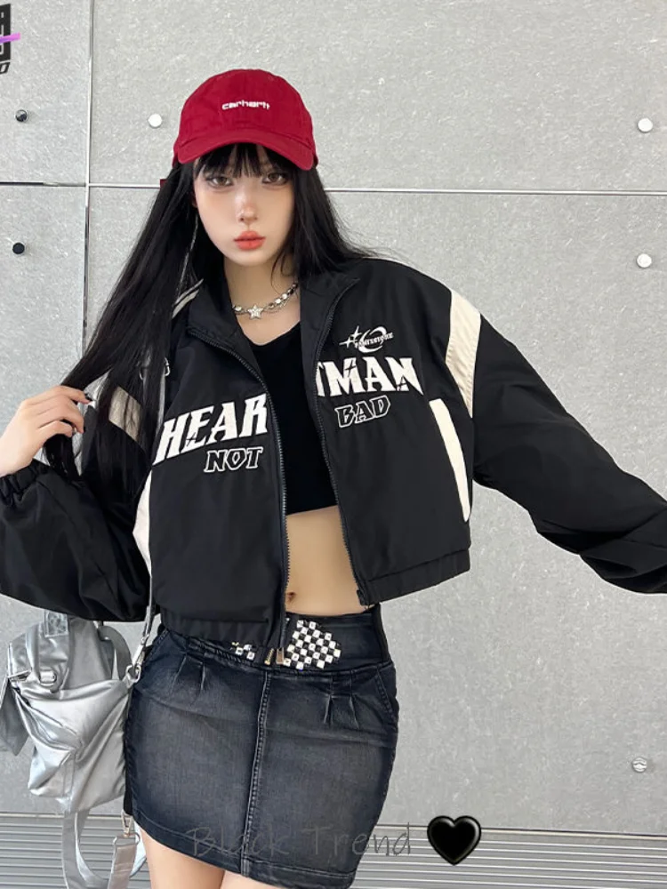 HOUZHOU American Retro Spice Girls Tide Brand Short Trench Coat Women Y2K High Waist Motorcycle Wind Red High Street Baseball