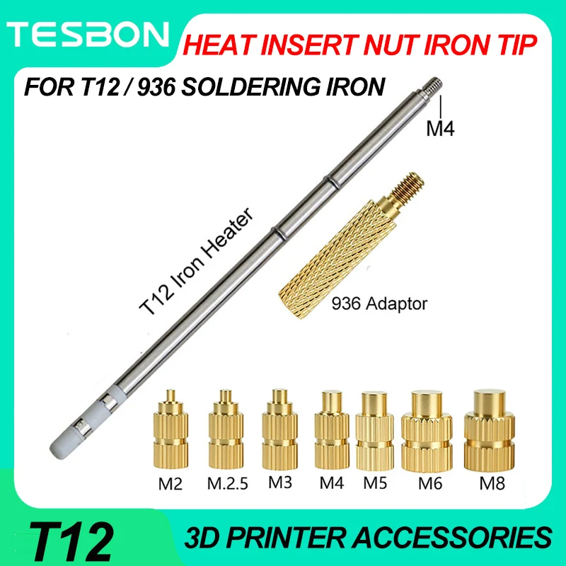 M2-M8 Hot Melt Brass Threaded Knurled Nut Embedded Insertion Tip 3D Printed Parts Install for T12 936 900M T18 Soldering Iron
