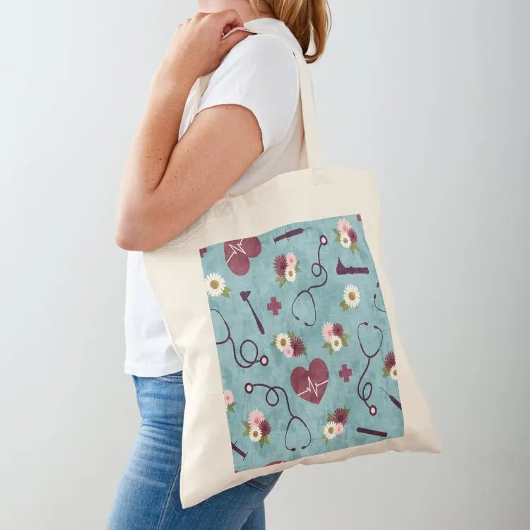 

Floral Nursing - blue - Stethoscopes, heart beat, Otoscope Tote Bag women bag free delivery bags Lady bags tote bag men