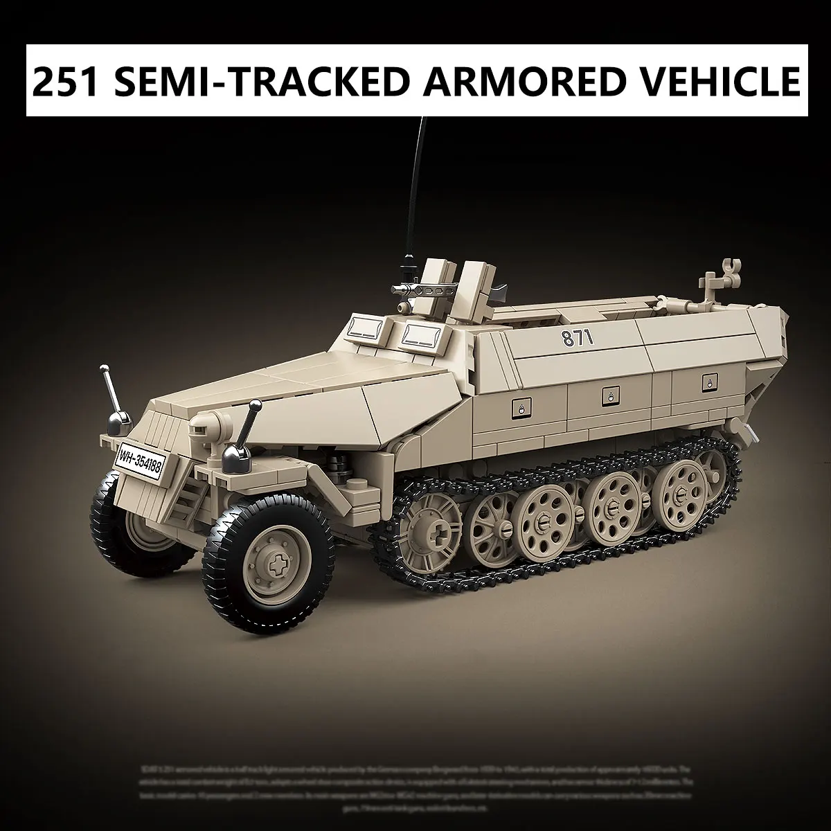 

Semi-tracked armored vehicle building blocks, personnel carrier educational assembly toy car, children's handmade model, gift
