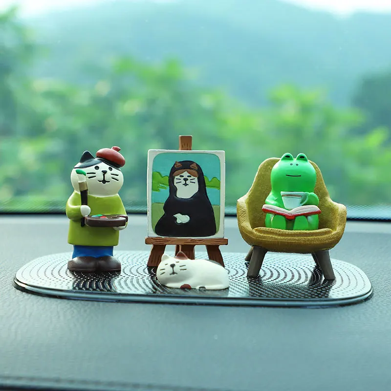 

Frog Cat Healing Car Ornament Afternoon Tea Casual Cute Center Console Car Ornament Interior Decoration