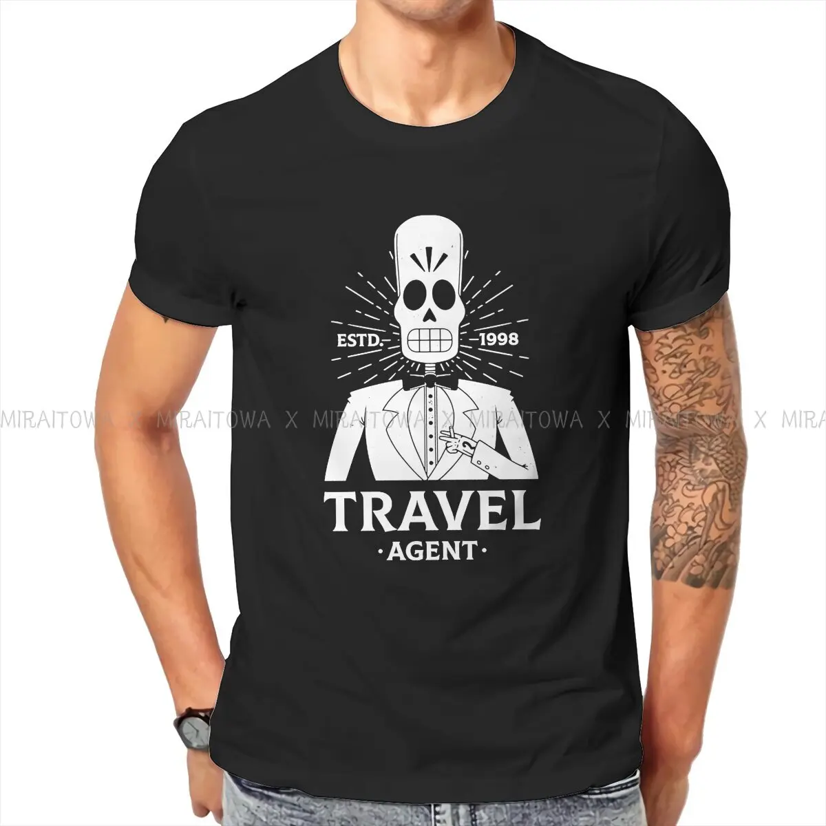 Travel Agent Men TShirt Grim Fandango Game Crewneck Tops 100% Cotton T Shirt Funny High Quality Gift Idea