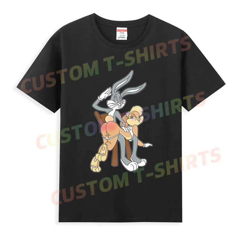 2024 Men Bugs Bunny T Shirt Casual Spanking Lola Bunny T-shirt Graphic Summer Short Sleeve 100% Cotton Streetwear S-3XL Cool Tee