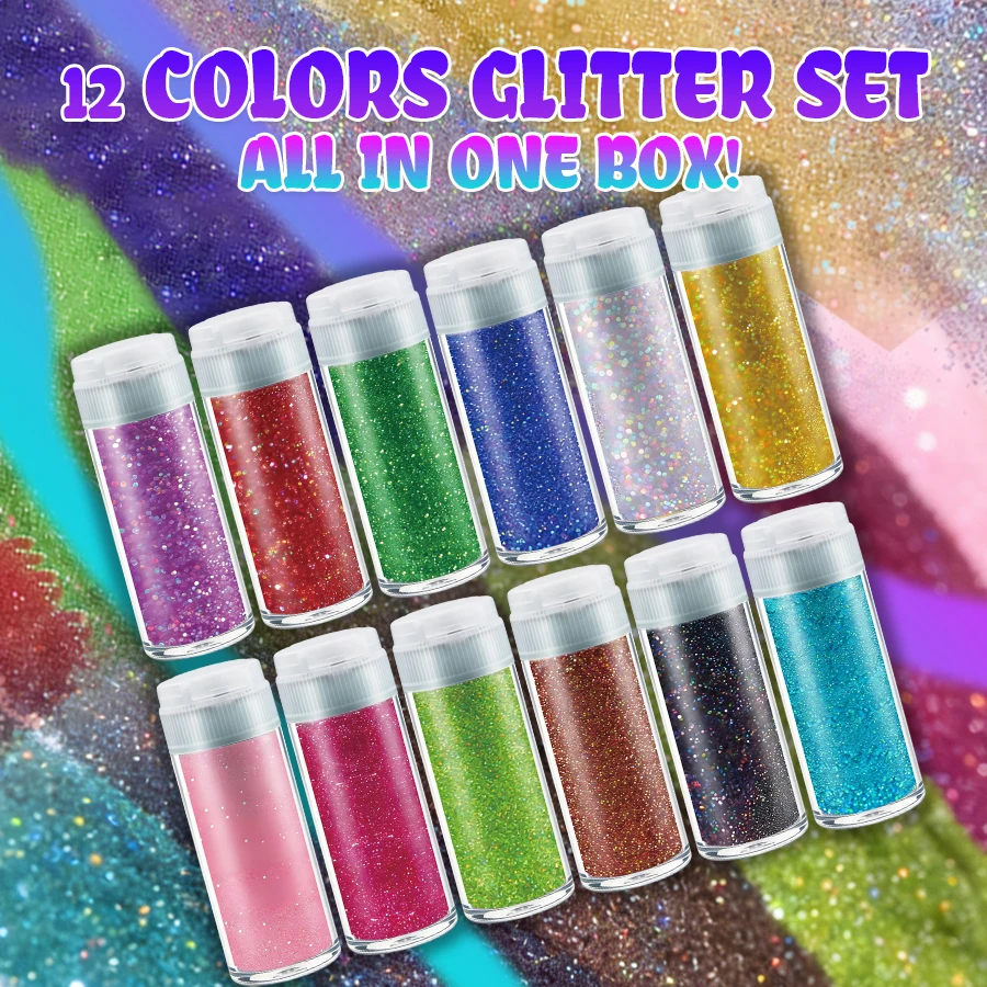12 Colors Glitter Powder Set Large Capacity Shimmer Sequins DIY Makeup Nail Art Hair Decoration Craft Supplies Festival Party