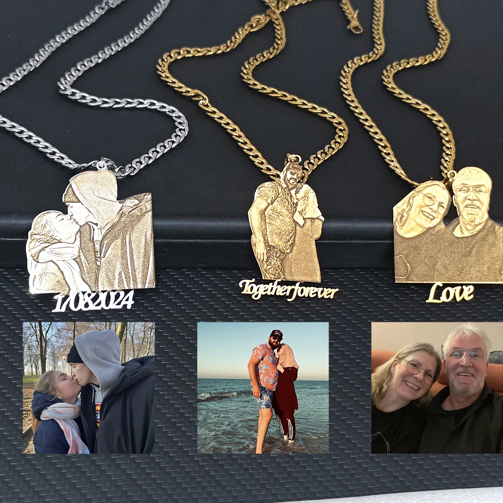 

Personalized Customized Engraved Couple Family Pet Photos Pendant Necklace Stainless Steel Fashion Warm Moments Jewelry Gifts