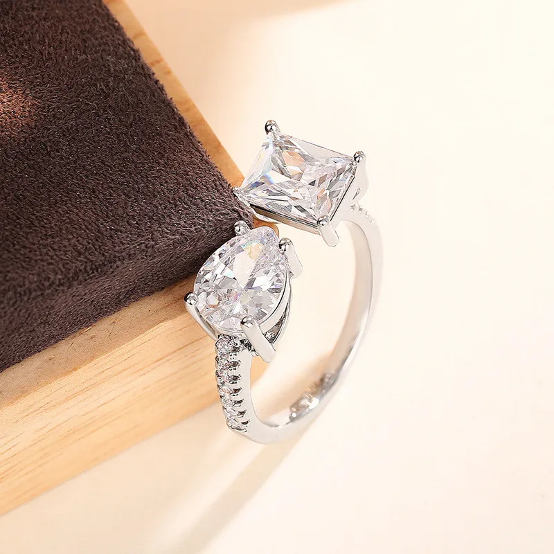 925 Sterling Zilver Rechthoekige Peer Zirconia Opening Ringen voor Vrouwen Luxe Trouwring Accessoires Trendy Sieraden Cadeau