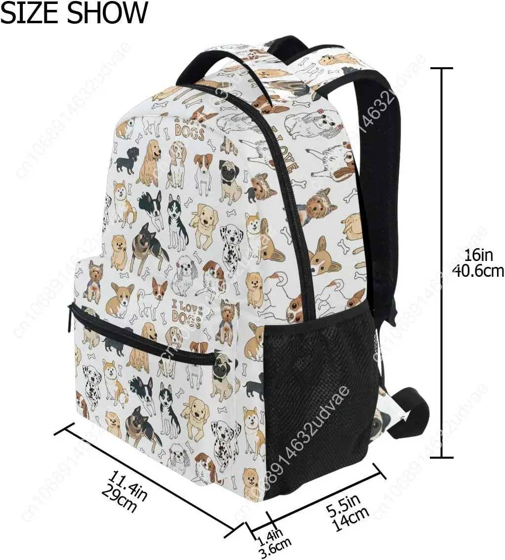 Cute Doodle Dog Print Animal Large Backpack for Kids Boys Girls School Student Personalized Laptop iPad Tablet Travel School Bag